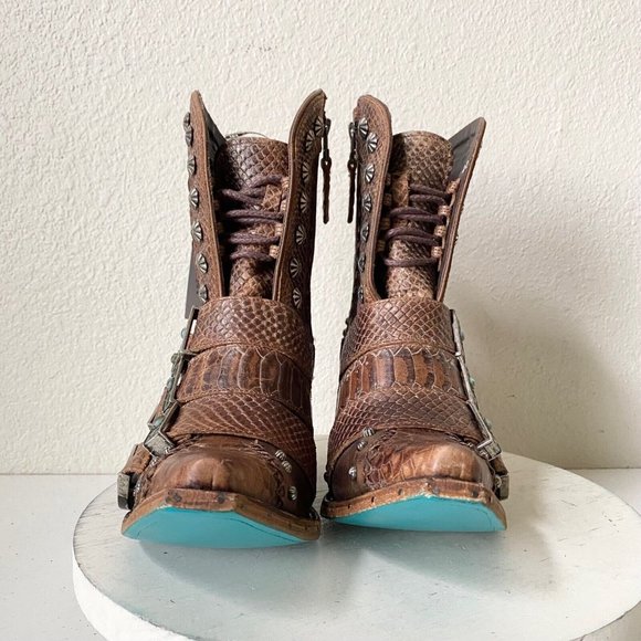 NEW SHOWDOWN Lane Boots Brown Snakeskin Cowboy Boots Western Brownbelly Size 7.5 - Picture 5 of 9